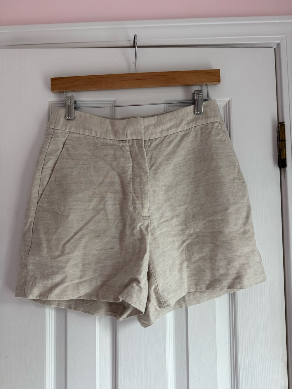 Aritzia The Limitless Womens Shorts 6 Beige Linen Lyocell High Waist Tailored